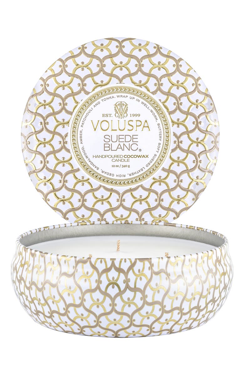 Voluspa Suede Blanc 3-Wick Tin Candle, Main, color, Suede Blanc