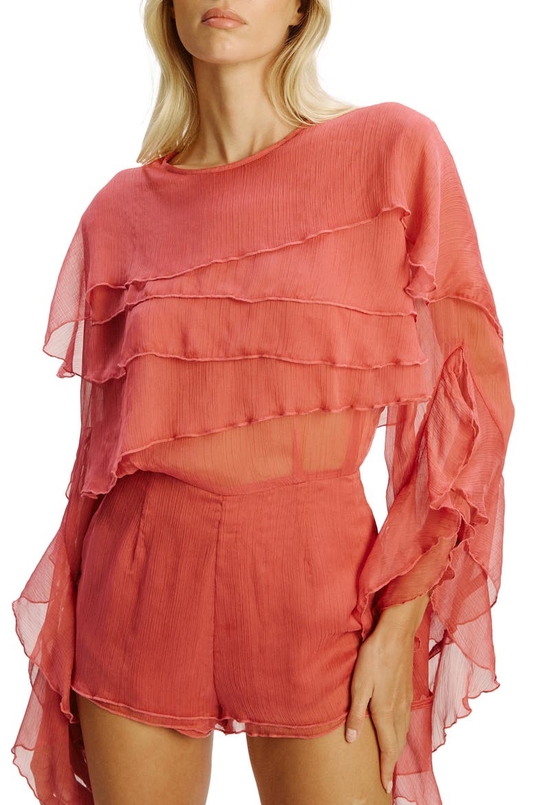 Carson Ruffle Chiffon Romper, Alternate, color, ROSE