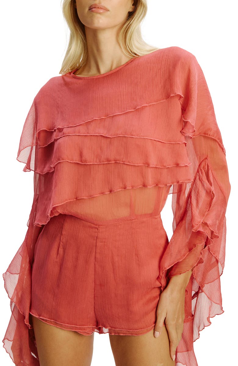 Bardot Carson Ruffle Chiffon Romper, Alternate, color, Rose