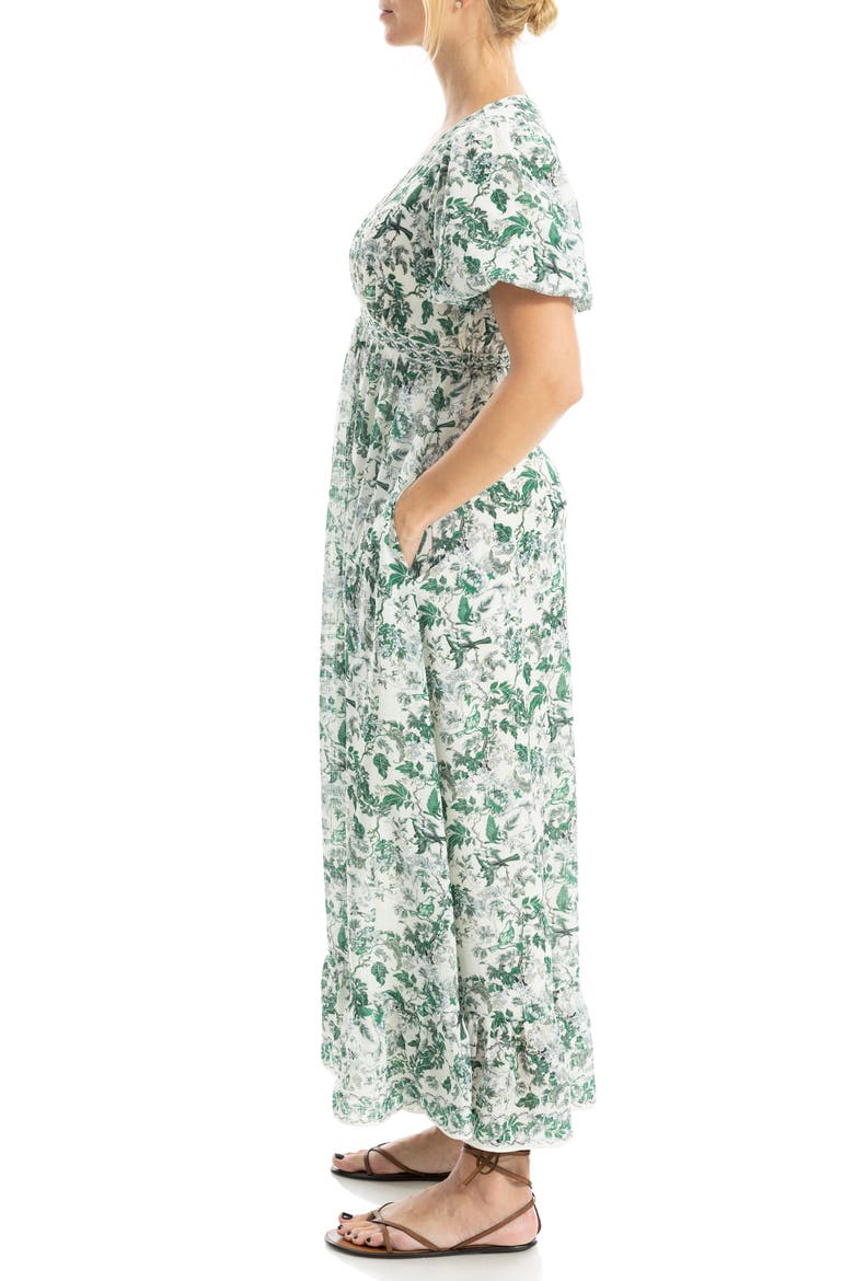 Flutter Sleeve Empire Waist Maxi Dress, Alternate, color, CREAM/ GREEN LUSH GARDEN