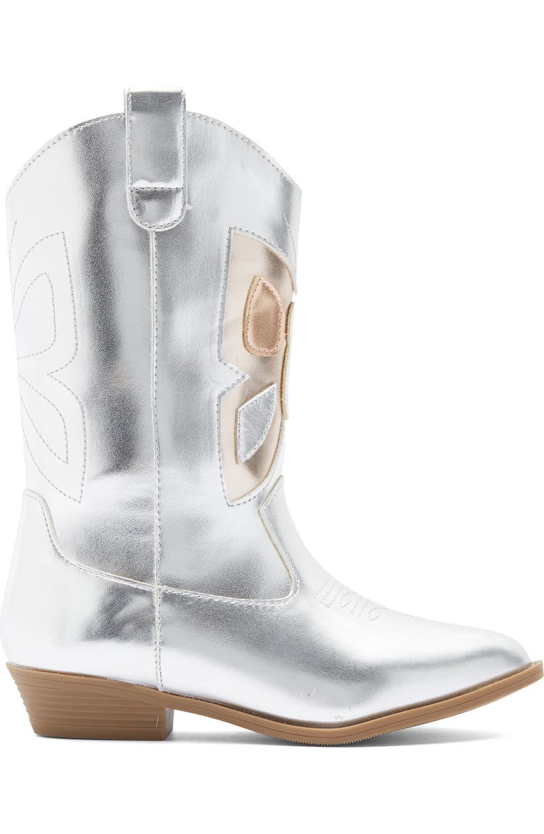 Tucker + Tate Kids' Cadence Butterfly Western Boot, Alternate, color, Silver Metallic