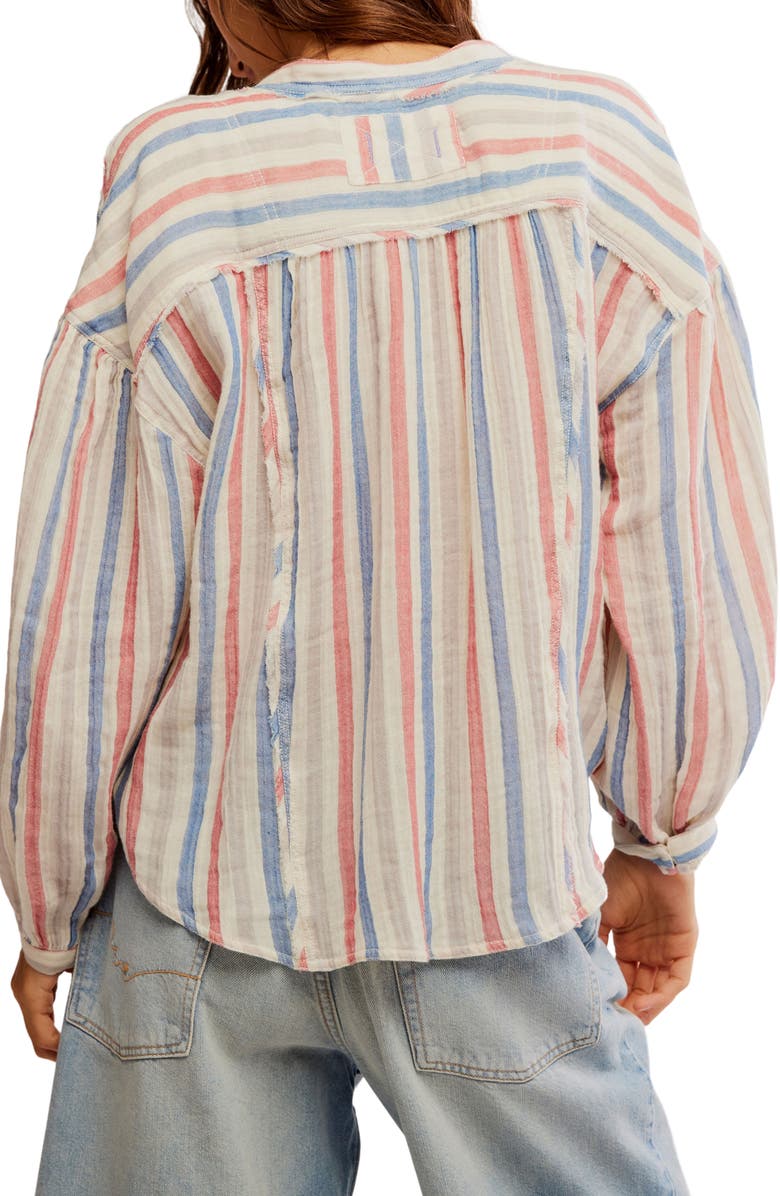 Free People Valley Stripe Double Cloth Button-Up Shirt, Alternate, color, Ivory Combo