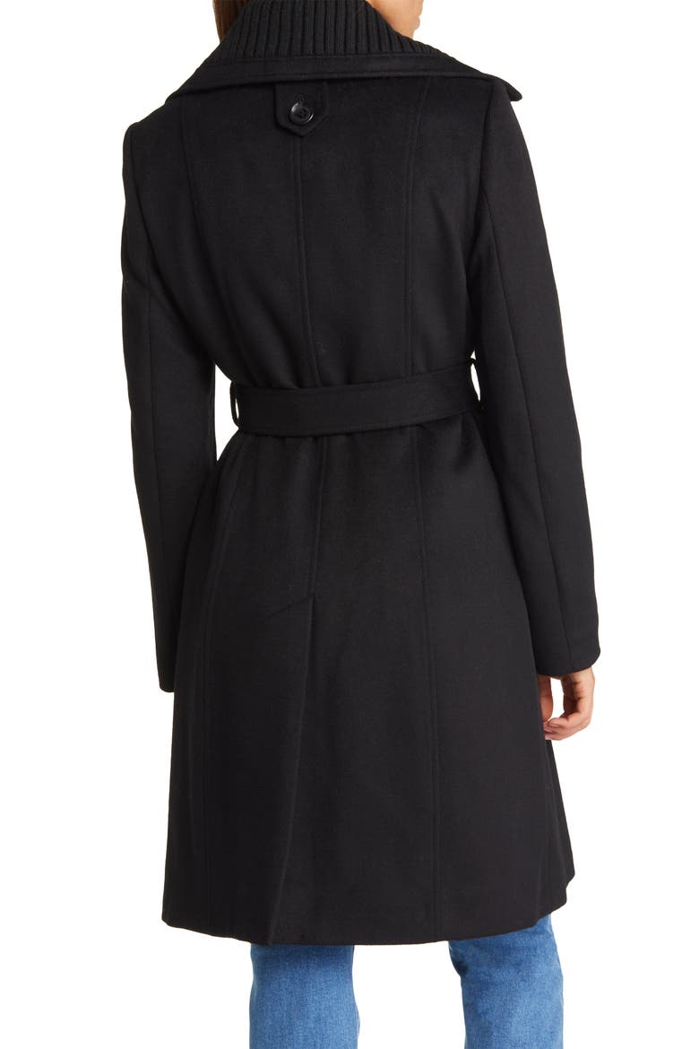 Rib Collar Wool Blend Trench Coat, Alternate, color, BLACK