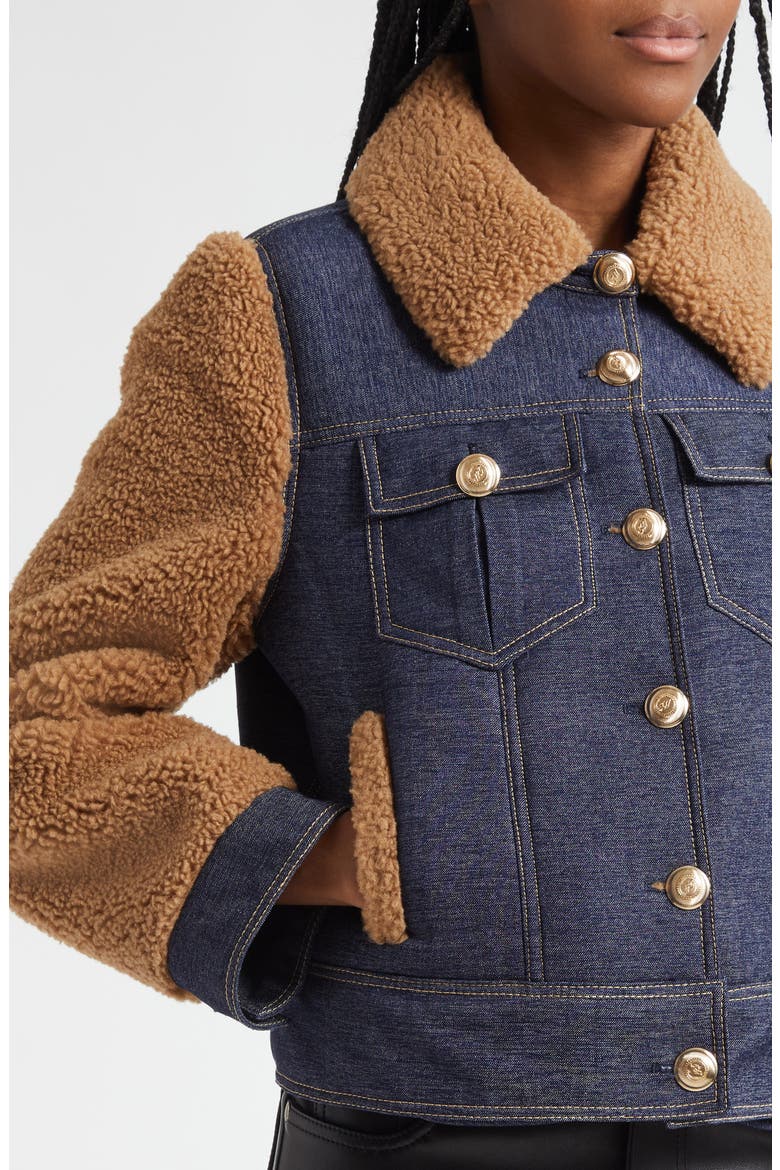 Belinda Faux Shearling & Denim Mixed Media Jacket, Alternate, color, BROWN SANDSTONE