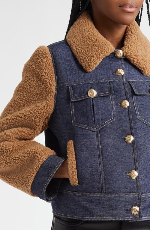 Cinq À Sept Belinda Faux Shearling & Denim Mixed Media Jacket In Blue