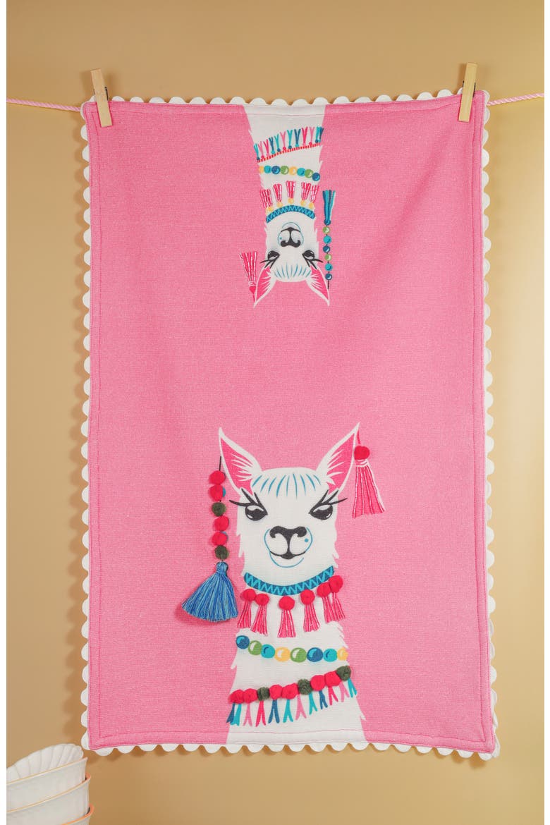 The Llamaste Artisan Set of 3 Cotton Kitchen Towels, Alternate, color, PINK/ BLUE/ WHITE