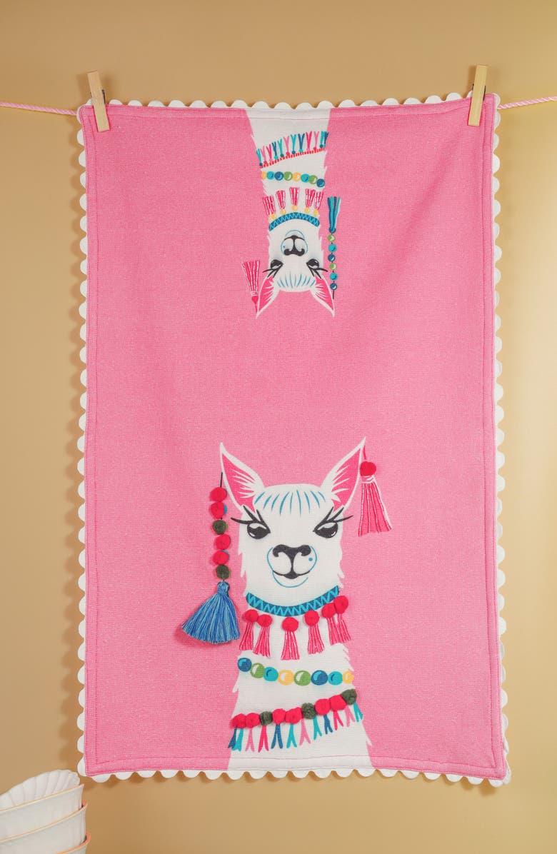 Tiramisu The Llamaste Artisan Set of 3 Cotton Kitchen Towels, Alternate, color, Pink/ Blue/ White