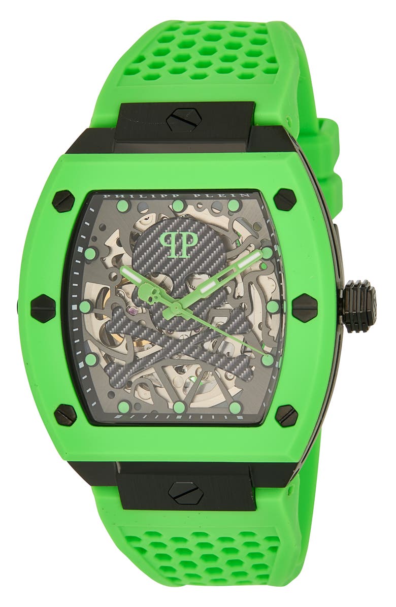 PHILIPP PLEIN The Skeleton Silicone Strap Watch, 44mm, Main, color, 
