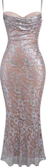 Azzurra Metallic Lace Body-Con Gown