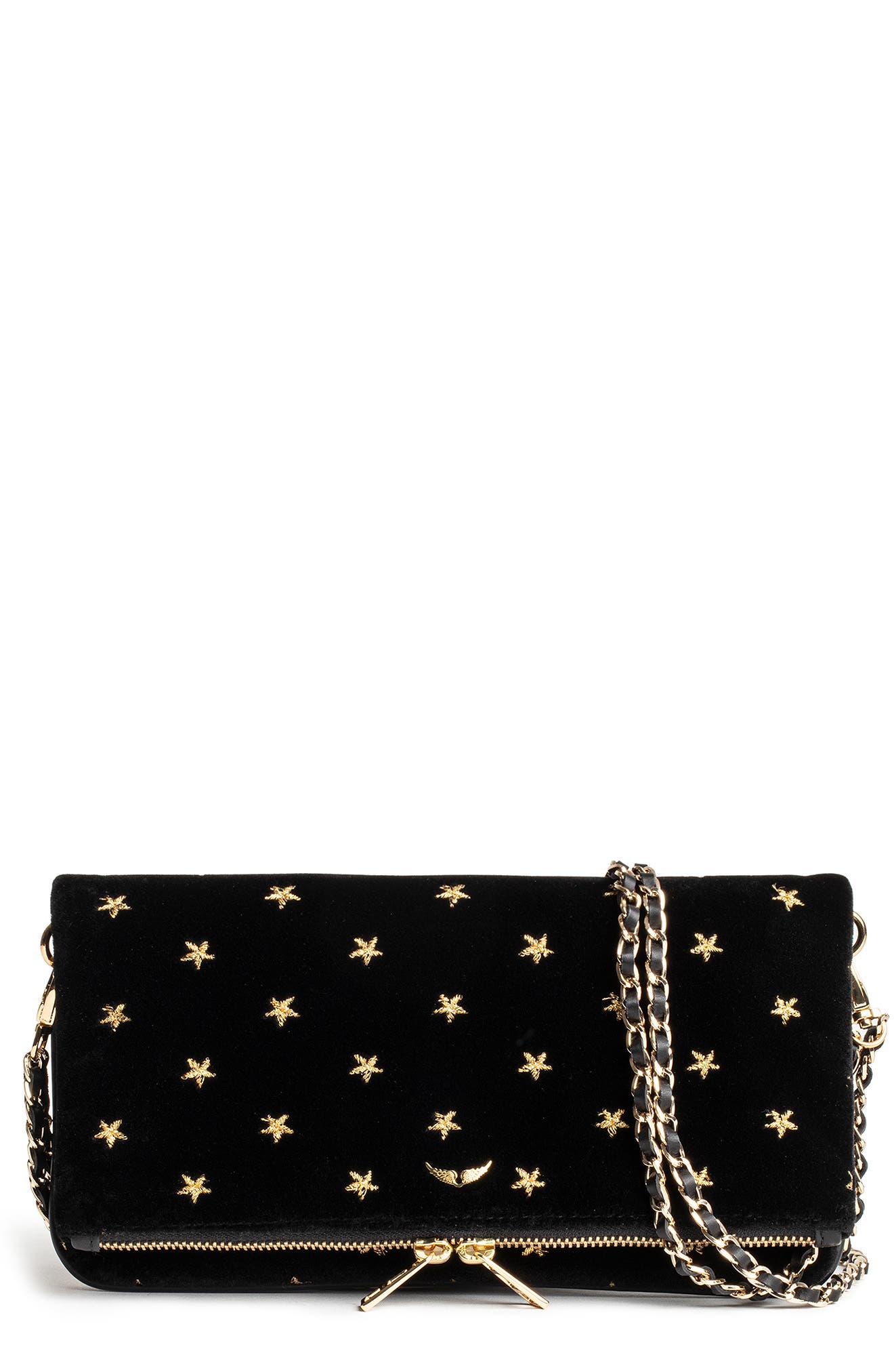 Zadig & Voltaire Rock Stars Velvet Crossbody Bag, Main, color, 