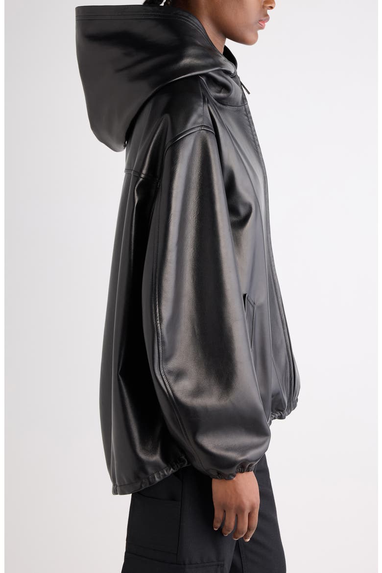 Relaxed Fit Smooth Leather Zip-Up Hoodie, Alternate, color, 1000 BLACK