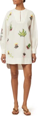 Scotch & Soda Embroidered Long Sleeve Cotton & Linen Shift Dress