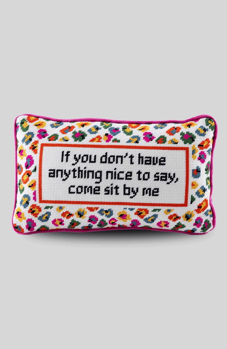 Furbish Come Sit By Me Needlepoint Pillow, Main, color, Pink, White, Multi