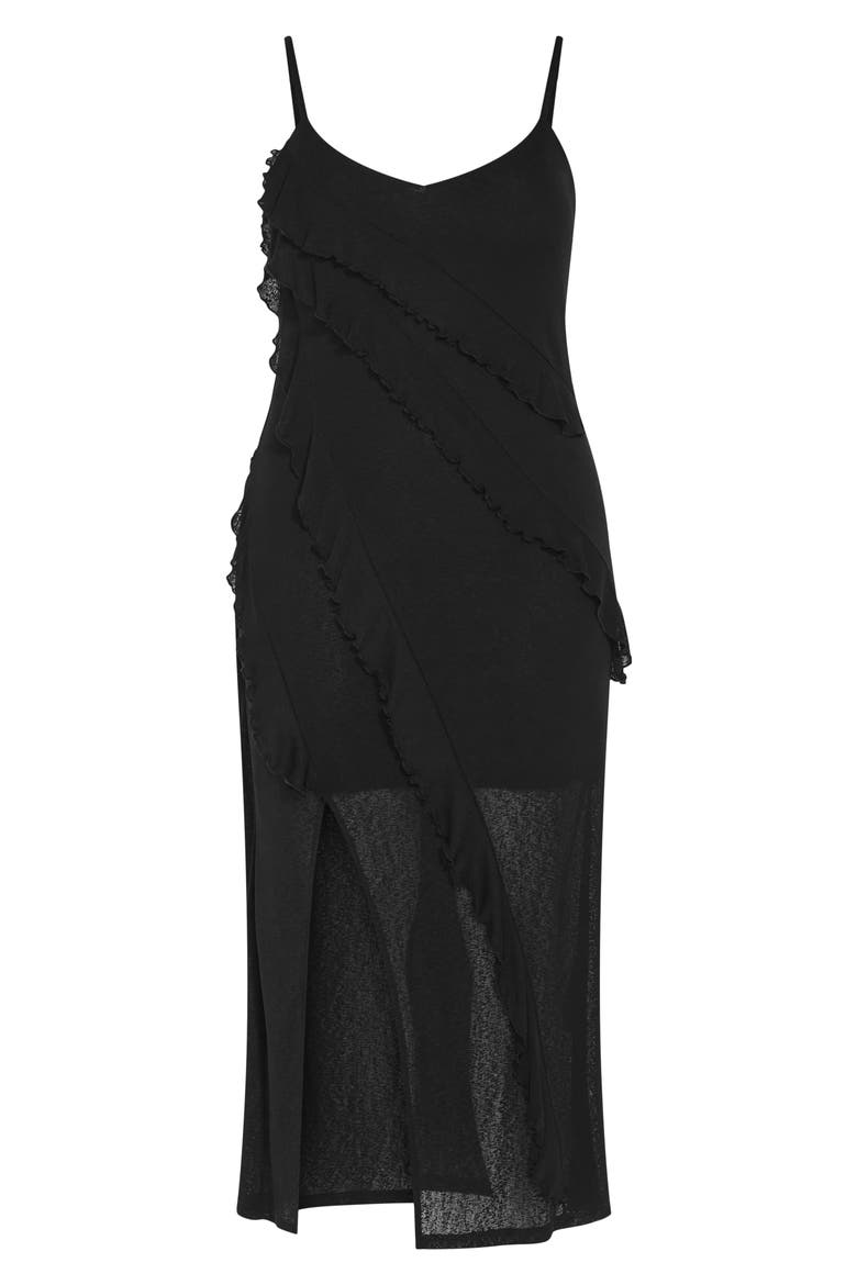 Shelby Ruffle Maxi Slipdress, Alternate, color, BLACK