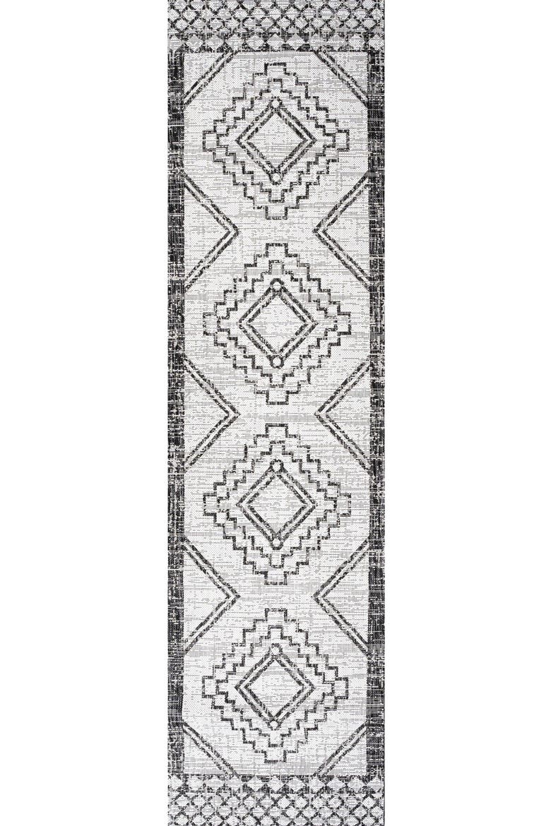Marokko Diamond  Medallion Indoor/Outdoor Area Rug, Main, color, Ivory/Black