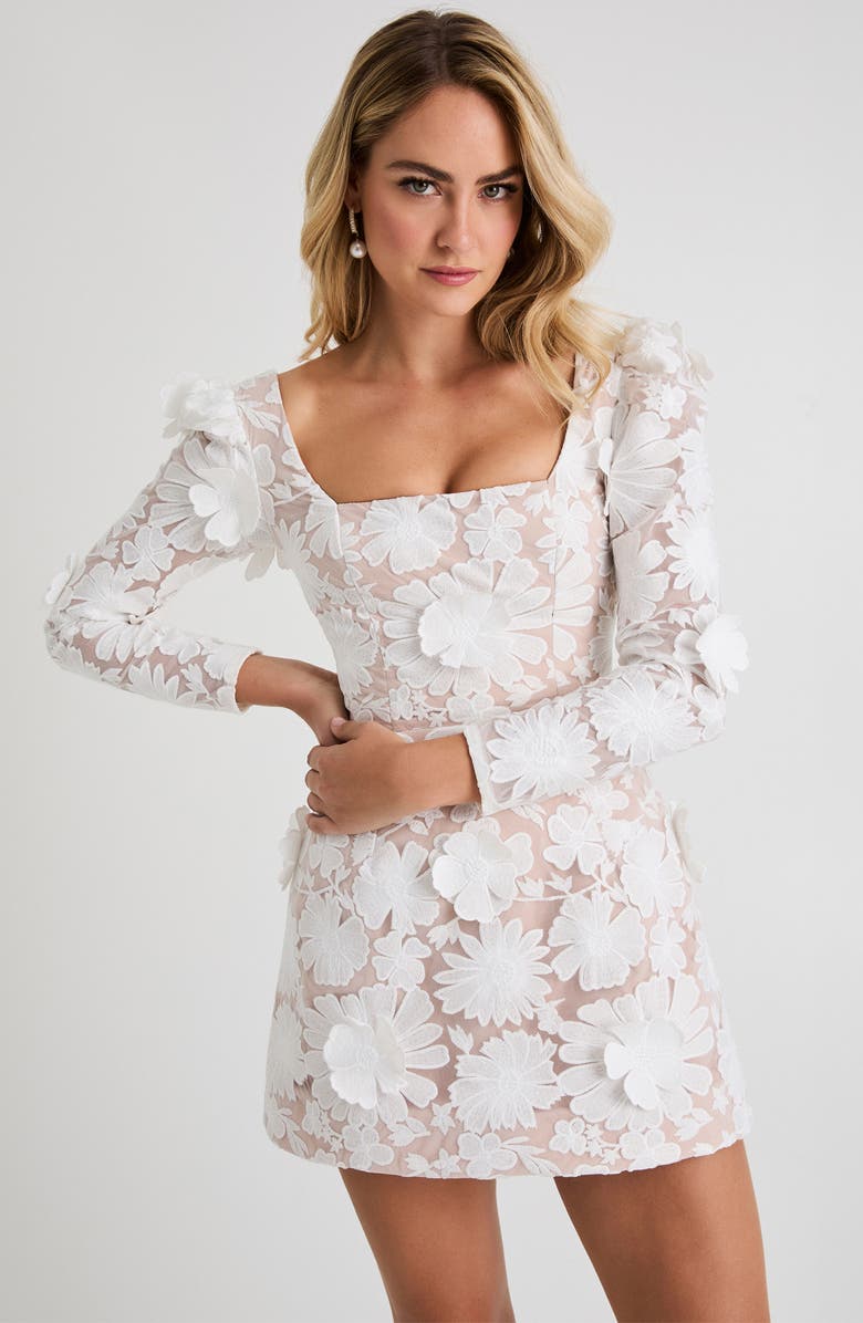 HELSI Ellen Flower Appliqué Long Sleeve Minidress, Alternate, color, White