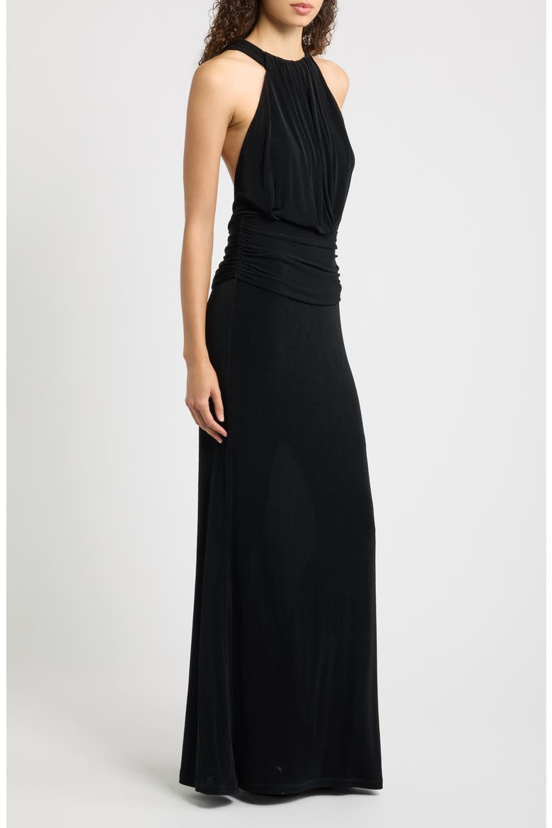 Lucine Ruched Sleeveless Gown, Alternate, color, BLACK