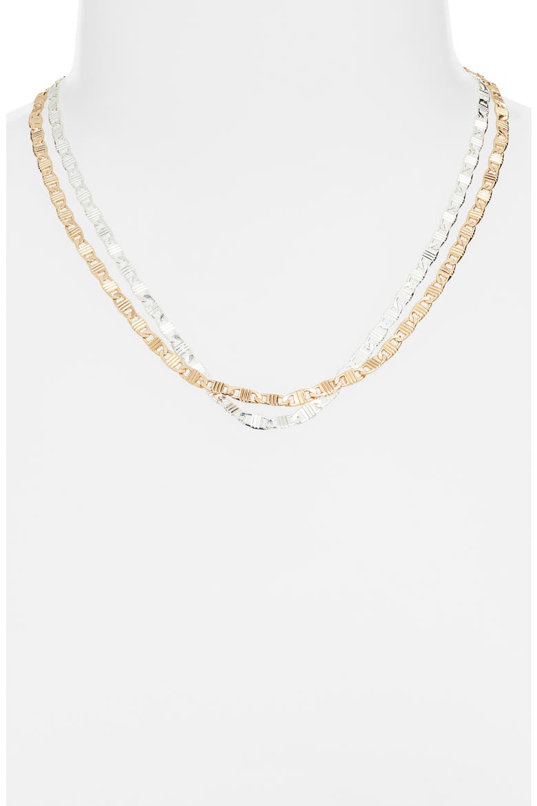 Set of 2 Textured Chain Link Necklaces, Alternate, color, GOLD- SILVER