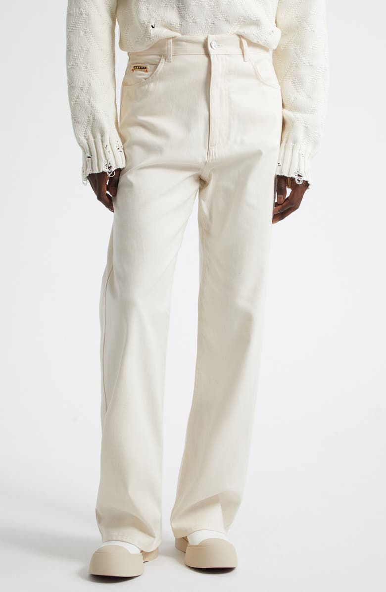 Marni Trunkaroo Plaque Wide Leg Jeans, Main, color, 00W08 Bone