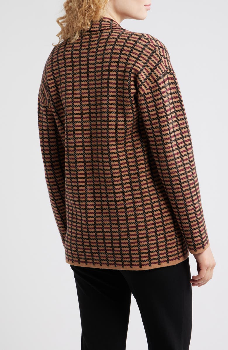 AK ANNE KLEIN Notch Collar Jacquard Cardigan, Alternate, color, Vicuna Multi
