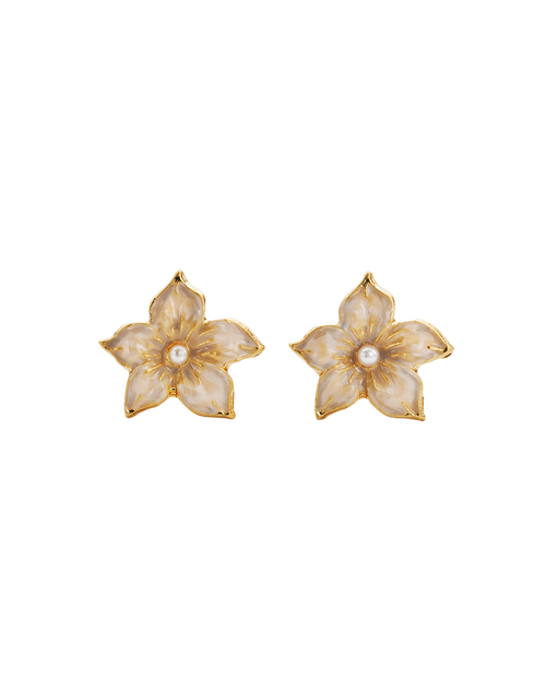 Fable England Jasmine & Pearl Stud Earrings In Gold