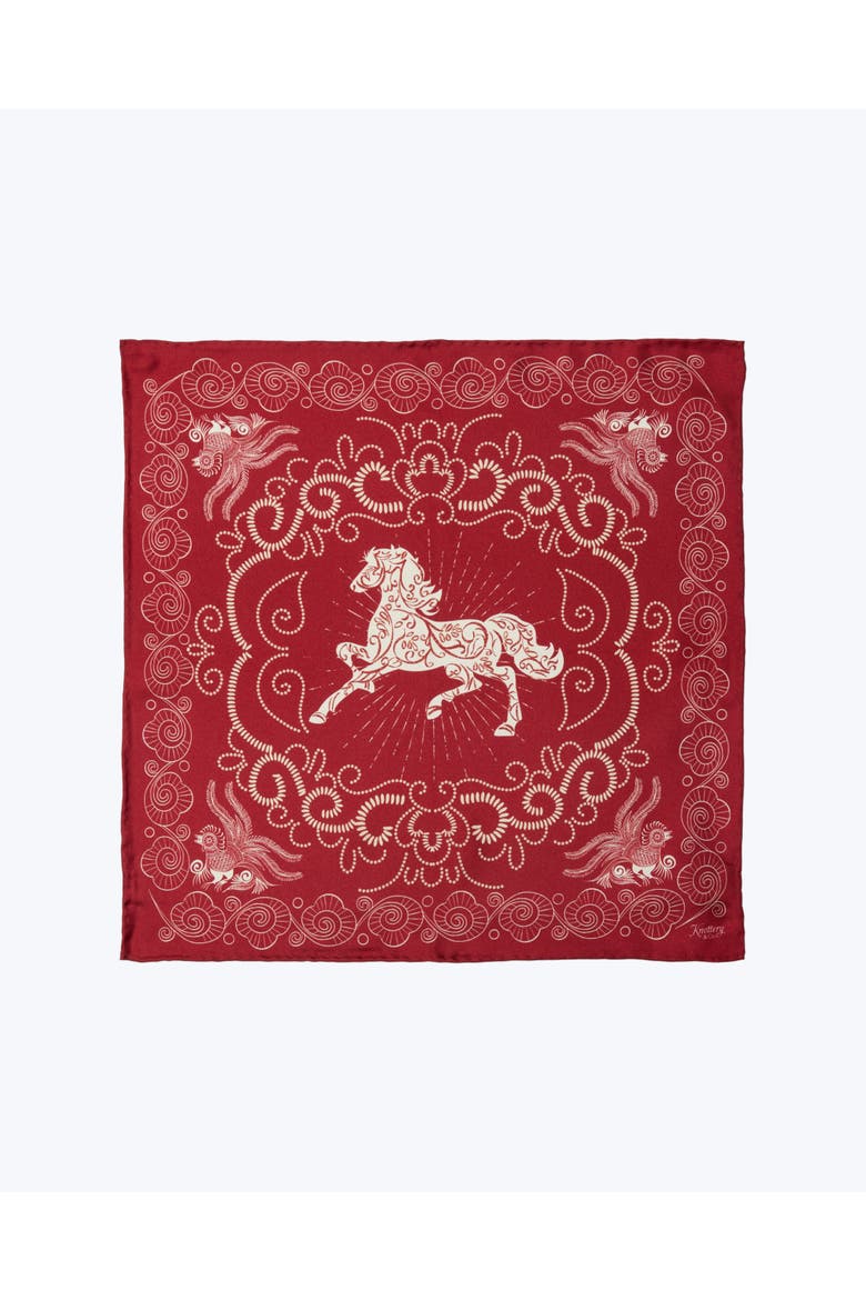 Equestrian Dreams Silk Pocket Square, Main, color, Red