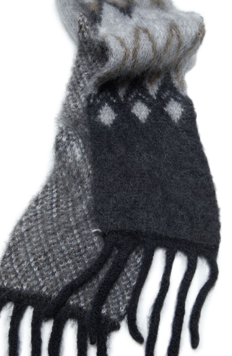 Acne Studios Fair Isle Mohair & Wool Blend Hooded Fringe Scarf, Alternate, color, Grey