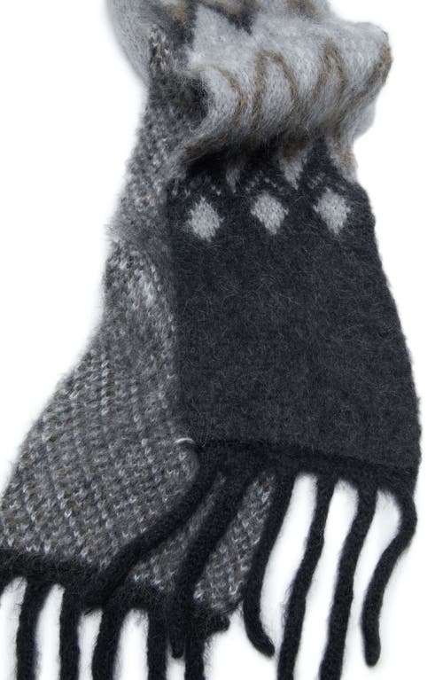 Acne Studios Fair Isle Mohair & Wool Blend Hooded Fringe Scarf In Gray