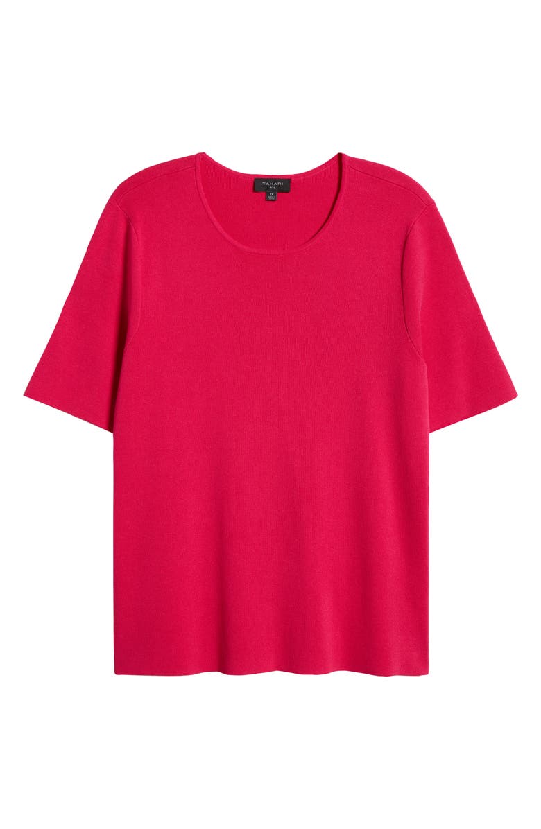 Tahari ASL Short Sleeve Sweater, Alternate, color, Raspberry