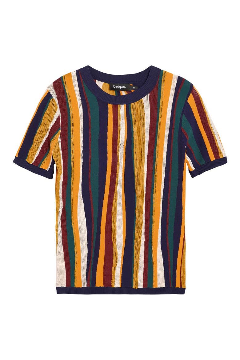 Stripe Short Sleeve Sweater, Alternate, color, YELLOW MULTI