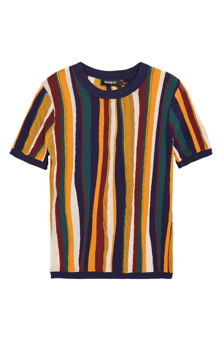 Desigual Stripe Short Sleeve Sweater, Alternate, color, Yellow Multi
