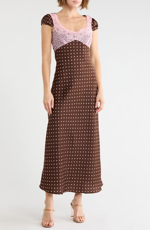 Lace Yoke Cutout Back Puff Sleeve Maxi Dress