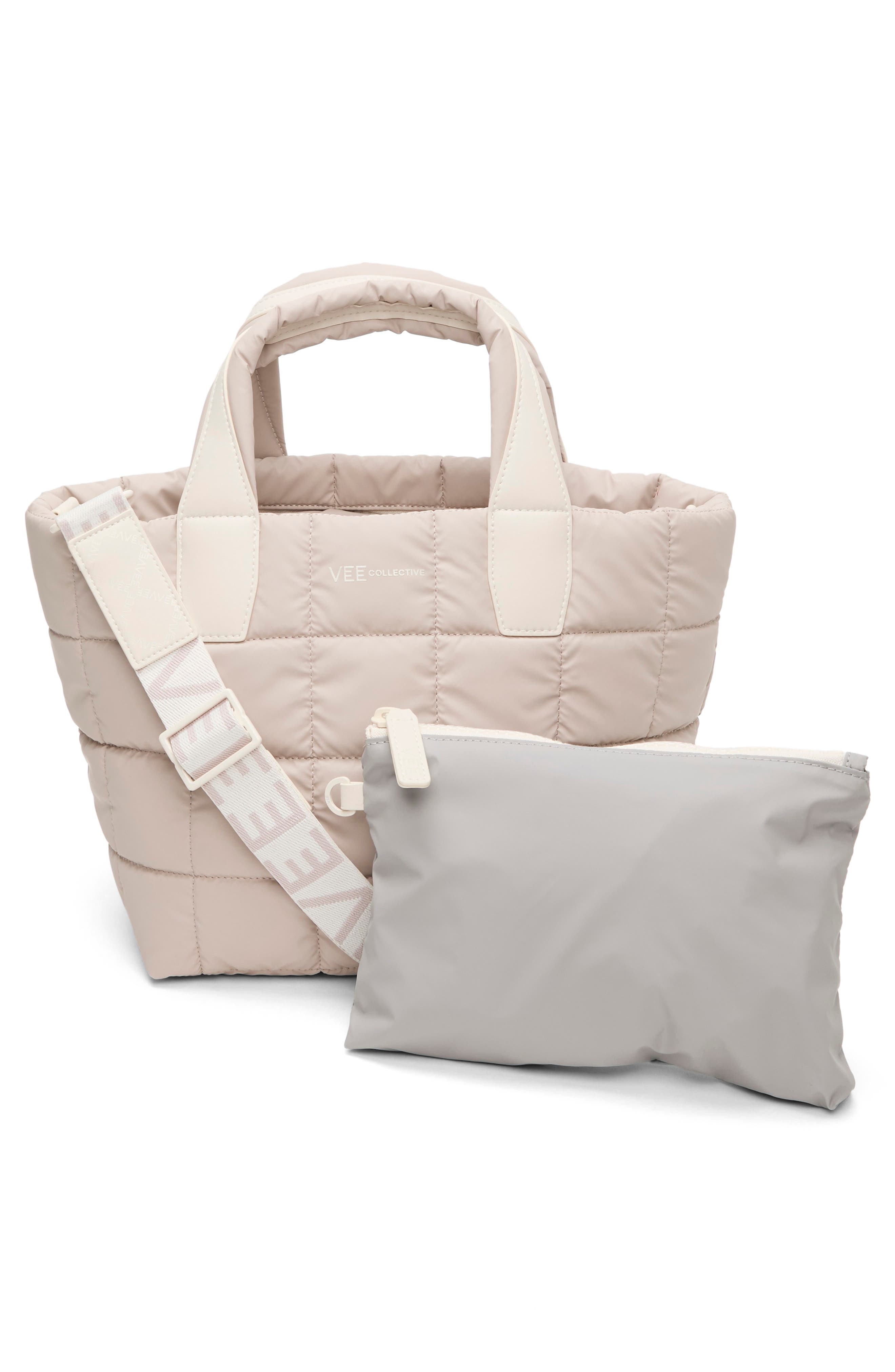 VeeCollective Small Porter Quilted Recycled Nylon Tote, Alternate, color, Soft Taupe
