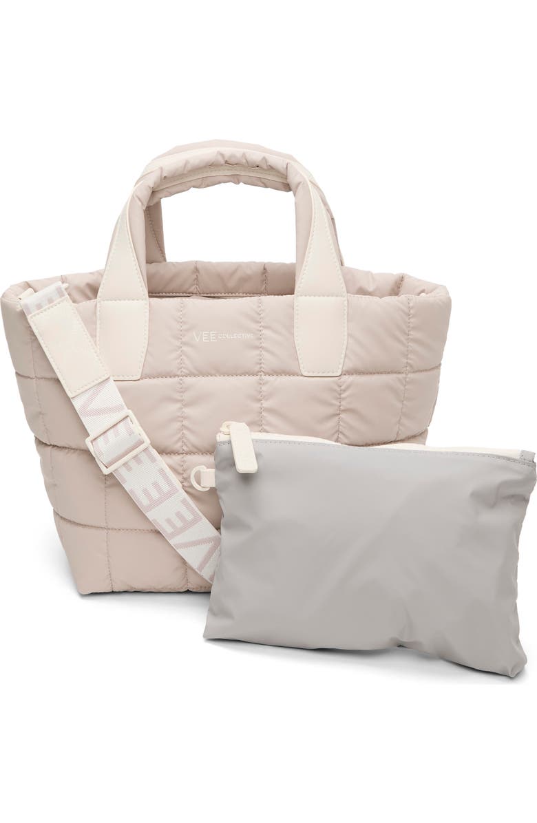 VeeCollective Small Porter Quilted Recycled Nylon Tote, Alternate, color, Soft Taupe