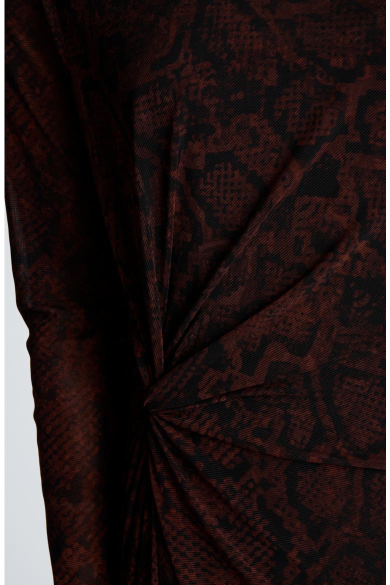 Knot Front Long Sleeve Midi Dress, Alternate, color, MEDIUM BARK MULTI