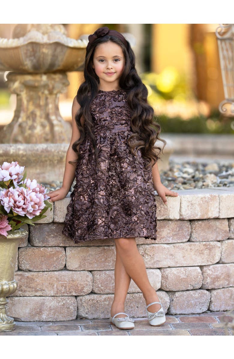 Mia Belle Girls Dazzling Petals Sequin Party Dress, Alternate, color, Brown