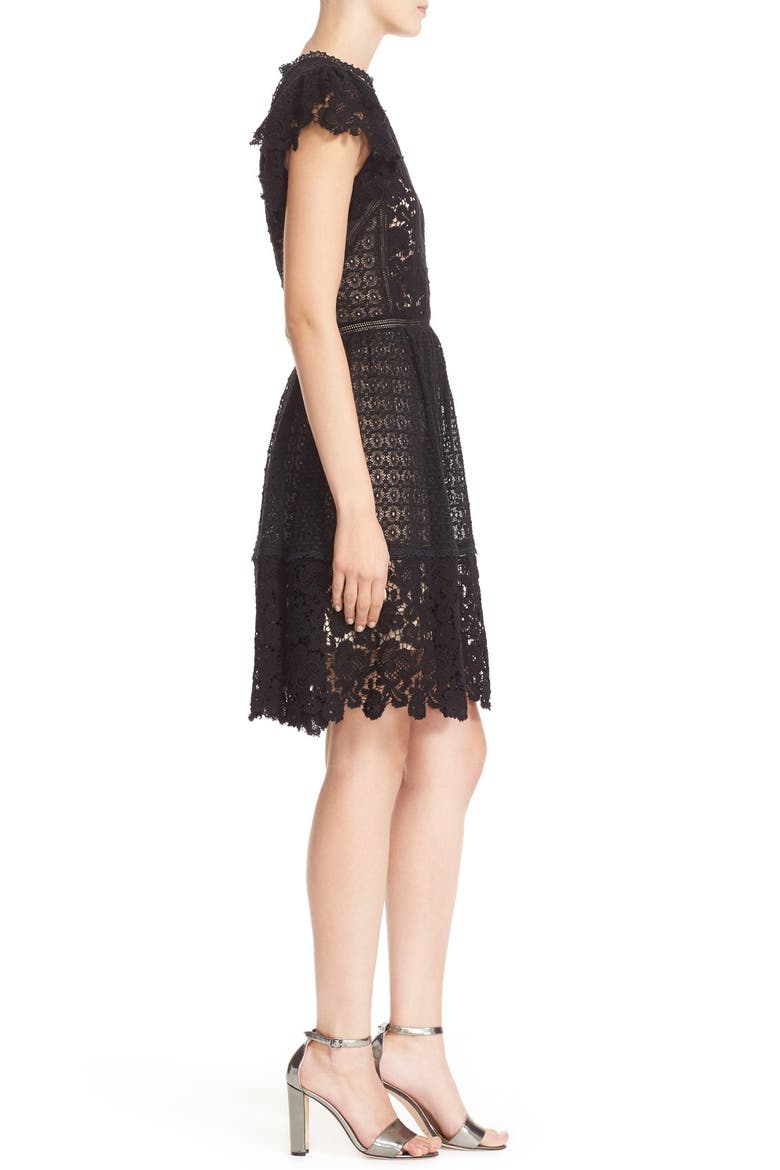 Mix Lace A-Line Dress, Alternate, color, BLACK