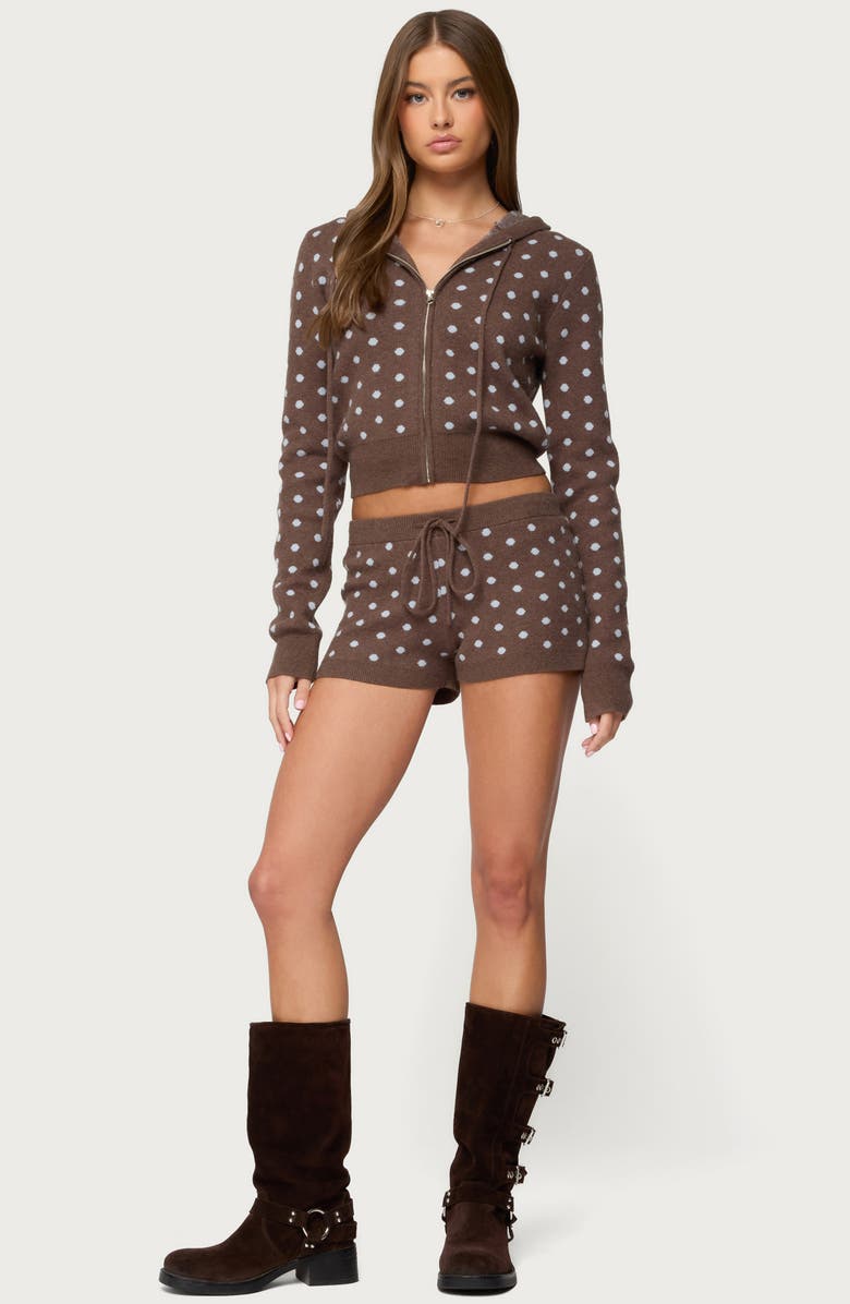 EDIKTED Kenny Polka Dot Knit Hooded Jacket, Alternate, color, 