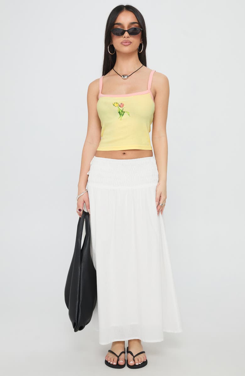 Princess Polly Venice Shirred Cotton & Linen Maxi Skirt, Alternate, color, White