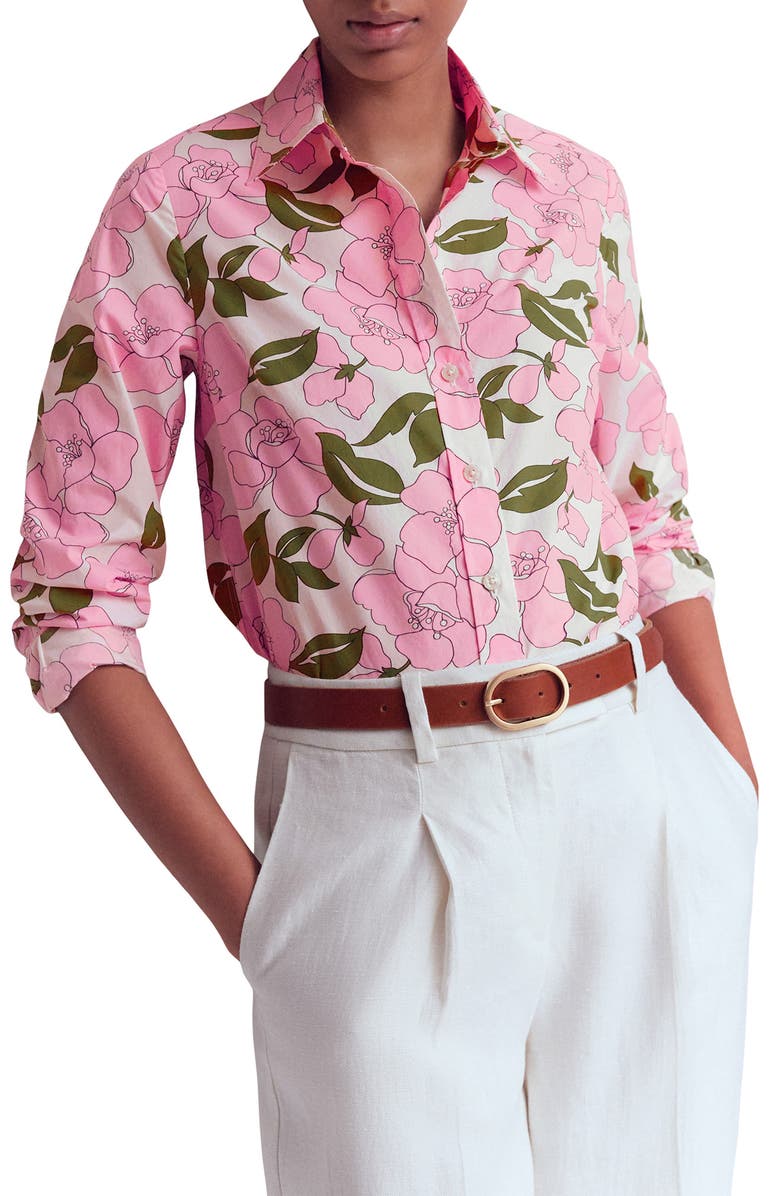 Boden Sienna Floral Print Cotton Button-Up Shirt, Main, color, Pink Floral Print