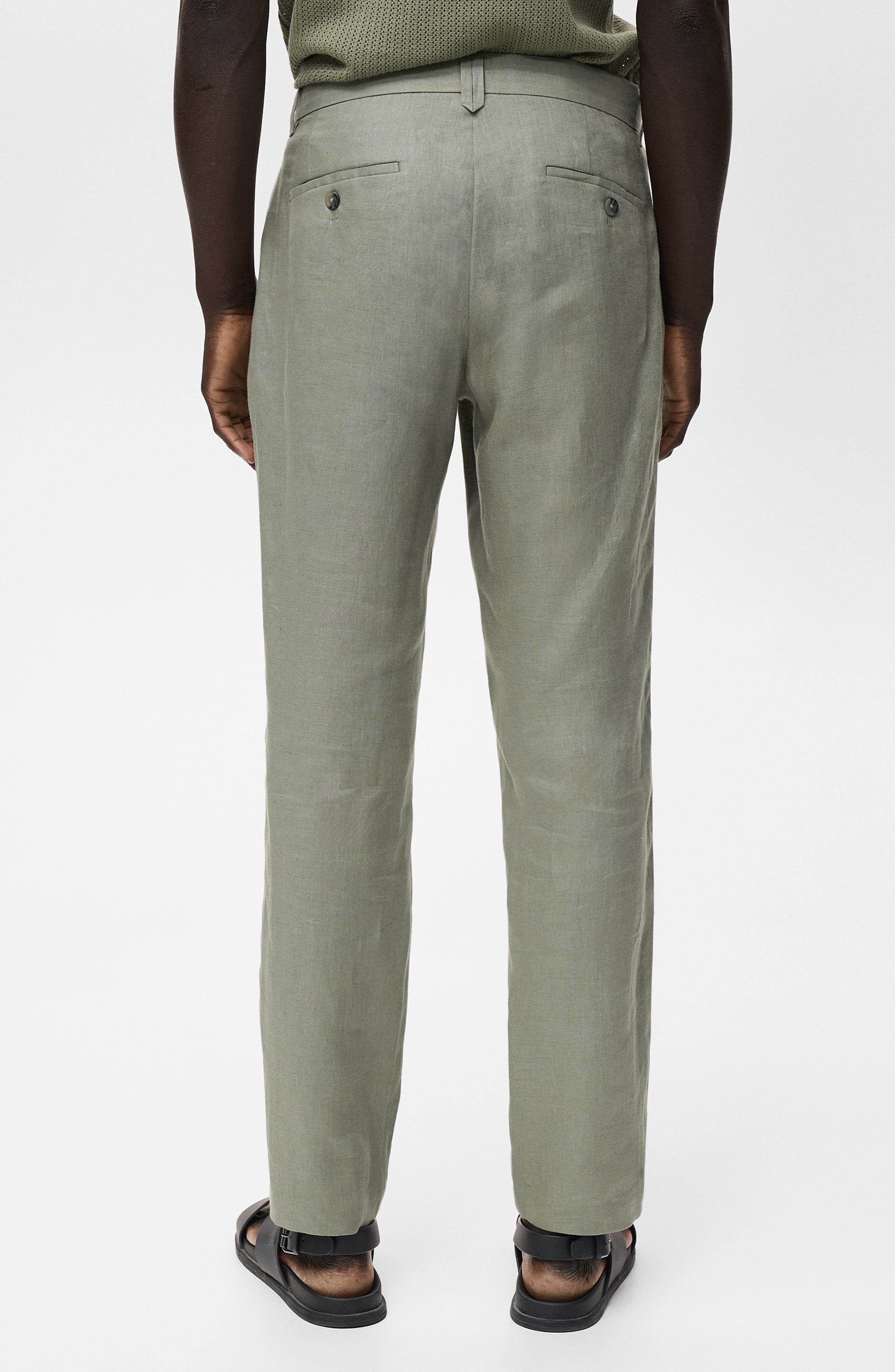 Slim Fit Flat Front Linen Pants - image 4
