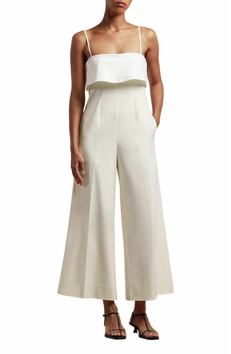 Rebecca Taylor Tuxedo Wide Leg Jumpsuit, Main, color, Ivory