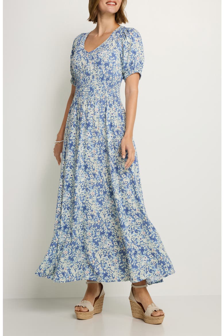 Floral Puff Sleeve Maxi Dress, Main, color, Navy Printed