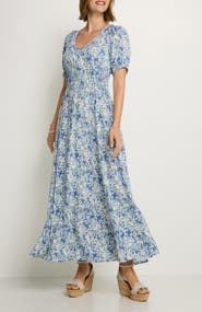 LASCANA Women's Floral Puff Sleeve Maxi Dress