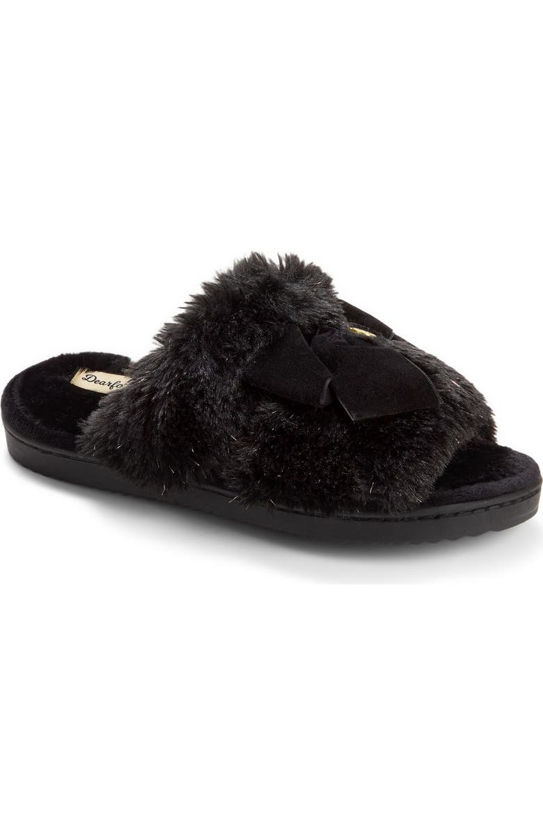 DEARFOAMS Bianca Pile Slide Slipper with Bow, Main, color, Black
