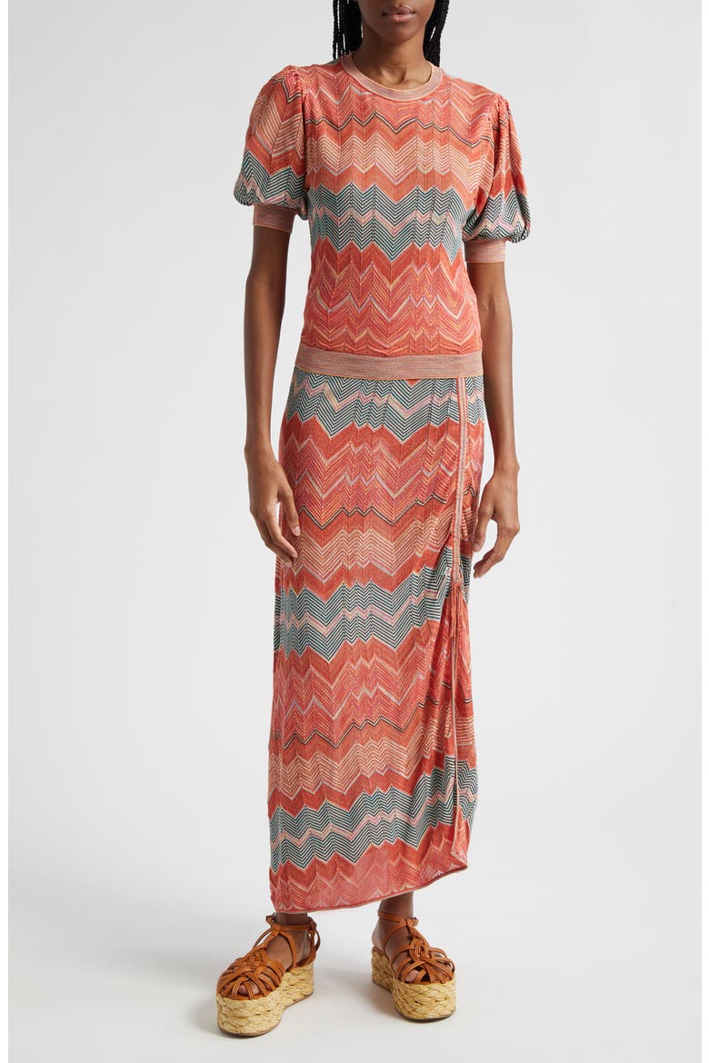 Priscilla Chevron Puff Sleeve Knit Crop Top, Alternate, color, SUNRISE