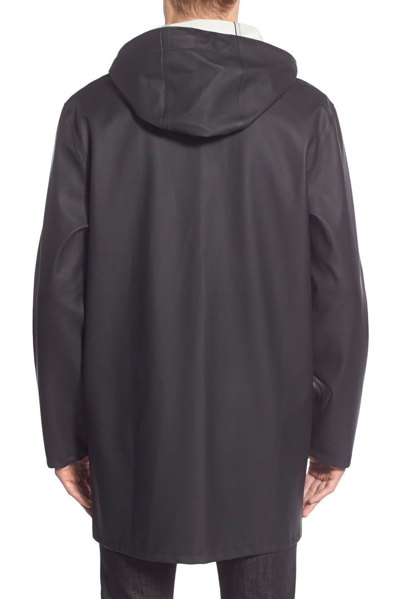 Stockholm Long Sleeve Hooded Raincoat, Alternate, color, BLACK