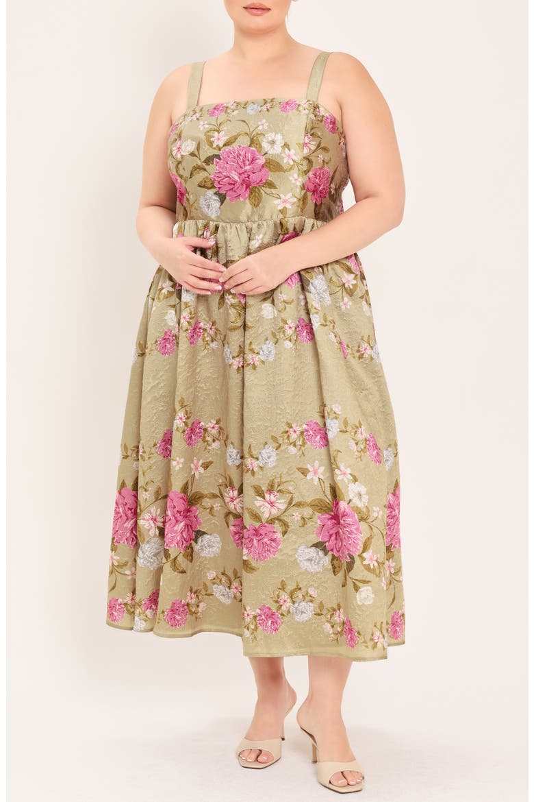 Floral Square Neck Midi Dress, Alternate, color, TAN