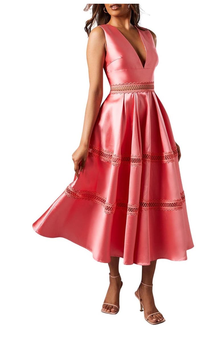 Coast Twill Midi Dress With Lace Trims, Alternate, color, Pink