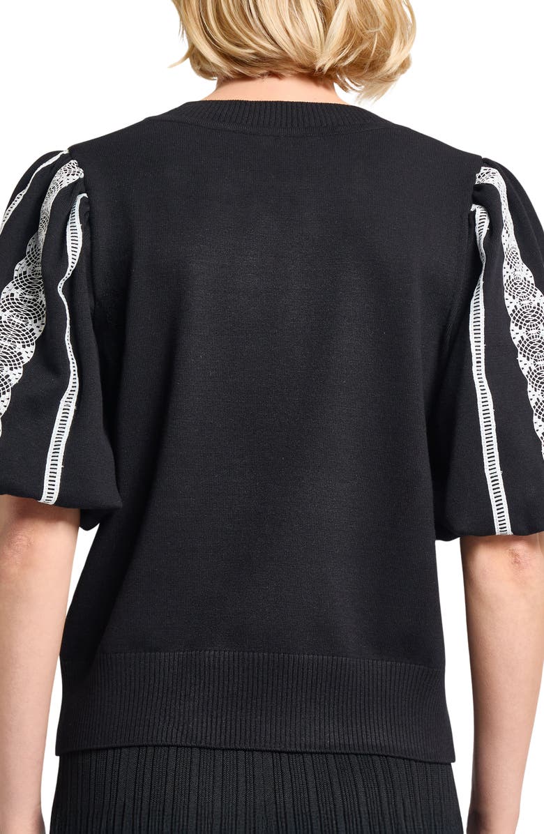 Misook Lace Appliqué Sweater, Alternate, color, Black/ White